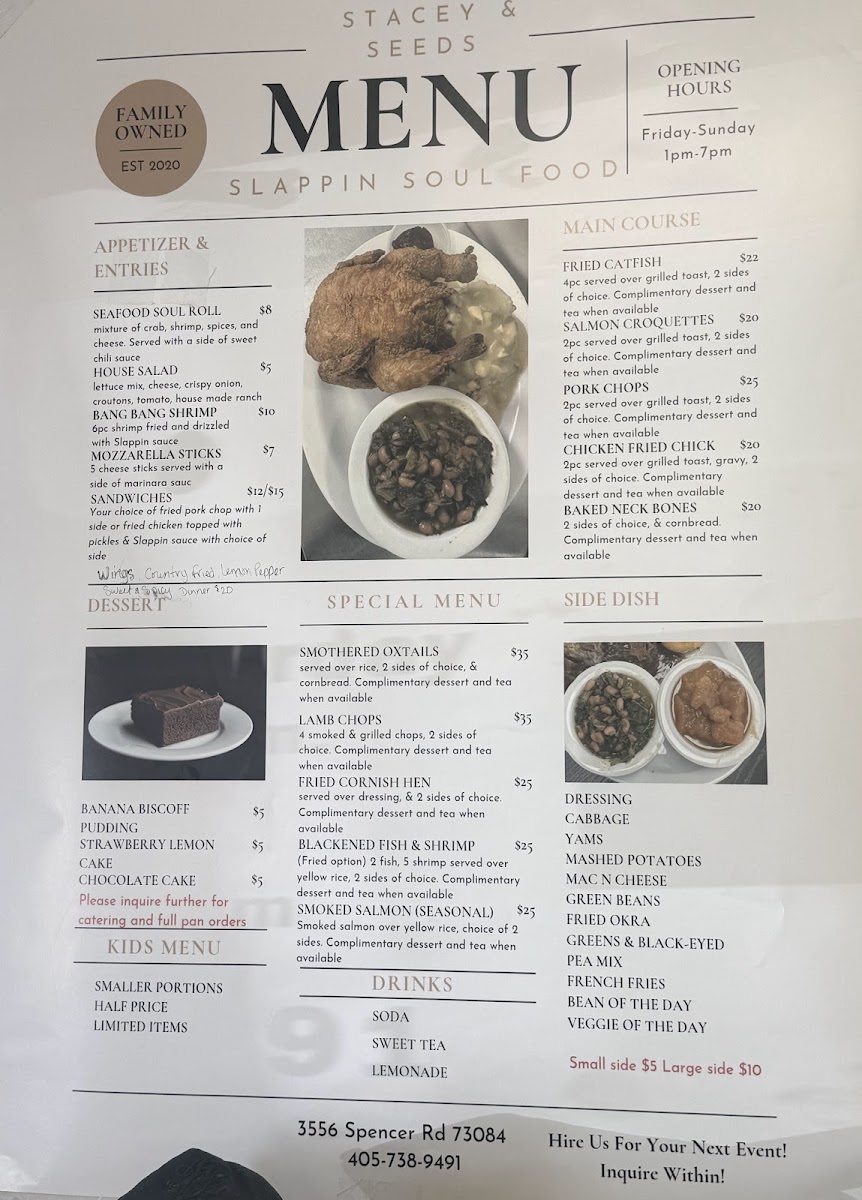 Stacey & Seed's Slappin Soul Food menu board