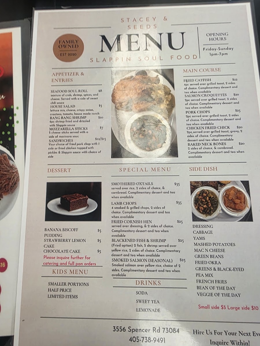 Stacey & Seed's Slappin Soul Food menu board