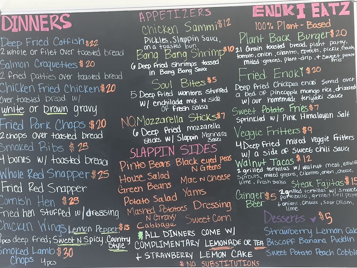 Stacey & Seed's Slappin Soul Food menu board