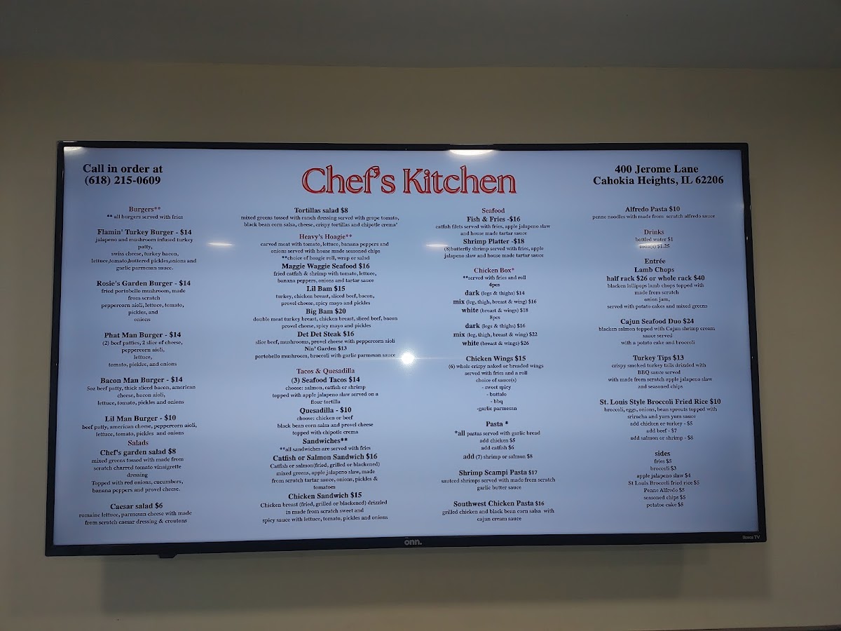 Chef's Kitchen menu board