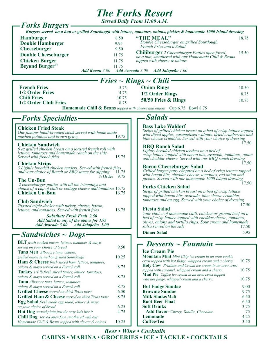 The Forks Restaurant menu board
