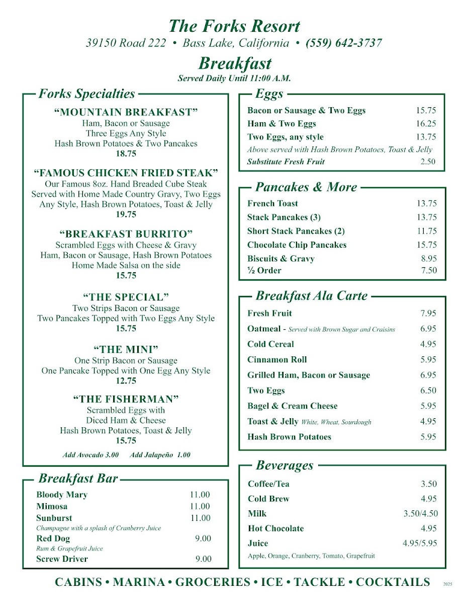 The Forks Restaurant menu board