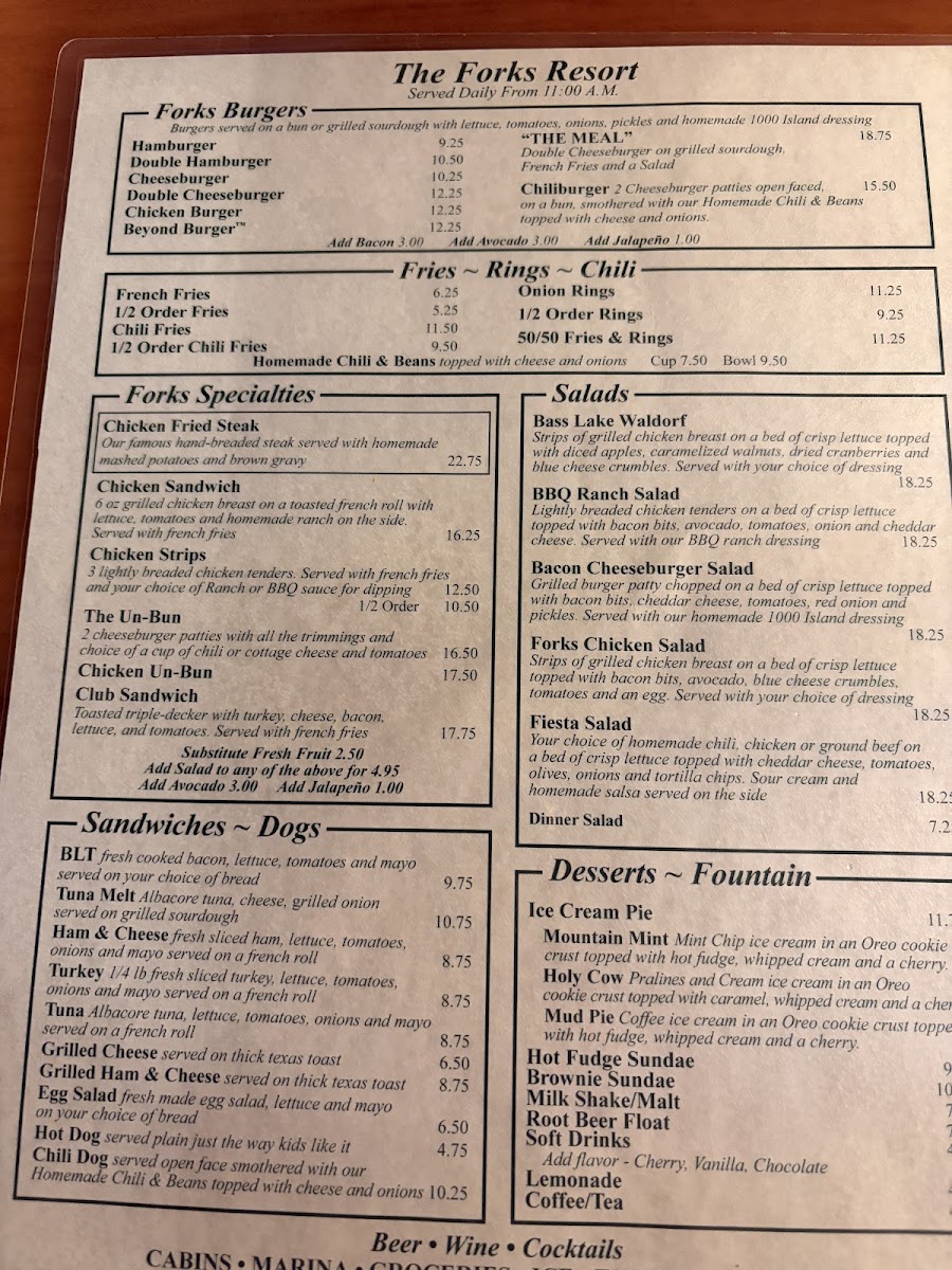 The Forks Restaurant menu board