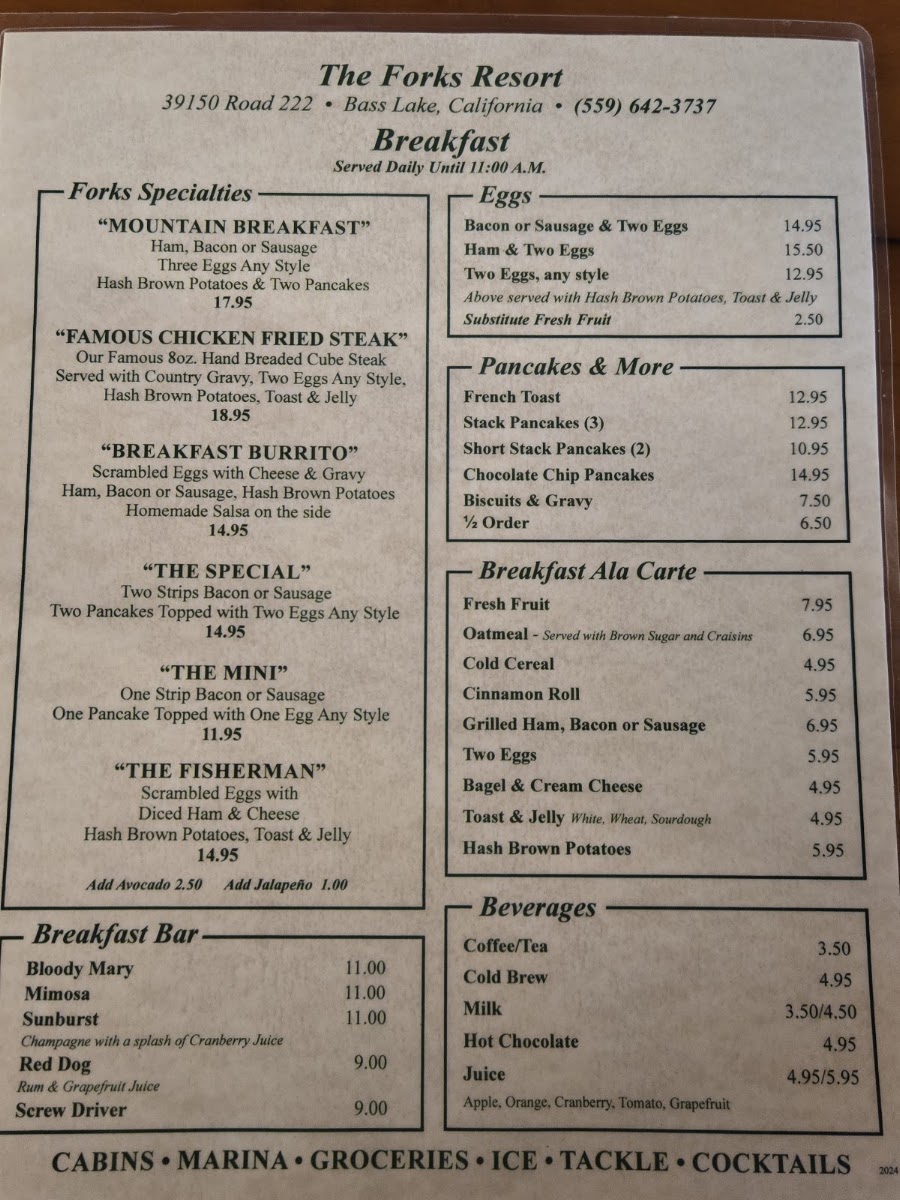 The Forks Restaurant menu board