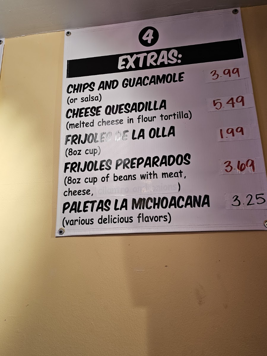 Tacos Calafia menu board