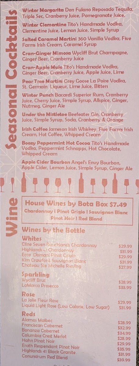 Ava Rae's Pizzeria & Pub menu board