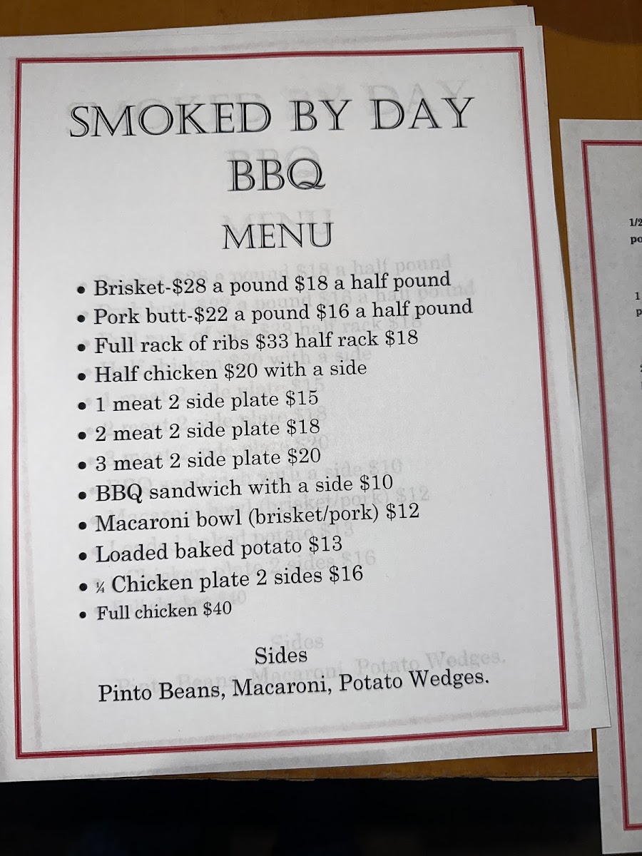 Smoked By Day BBQ menu board
