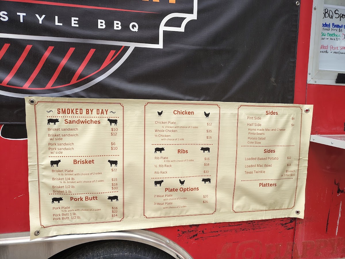 Smoked By Day BBQ menu board