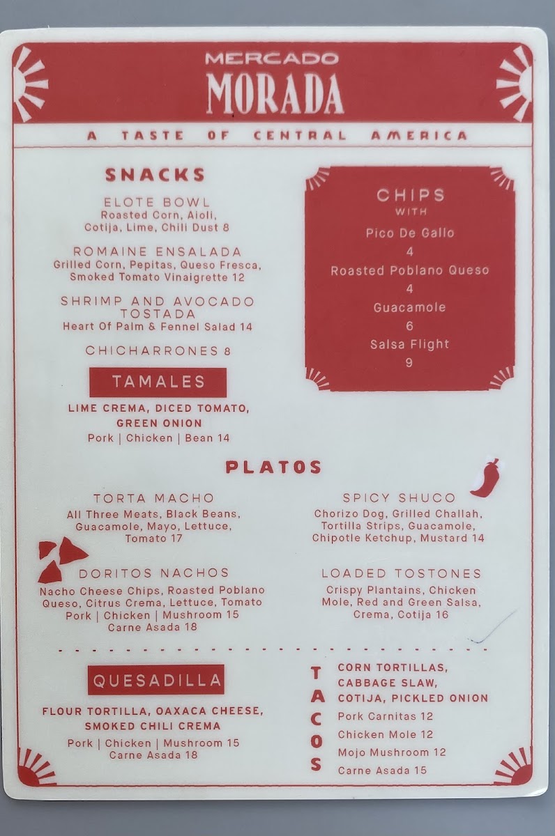 Mercado Morada menu board