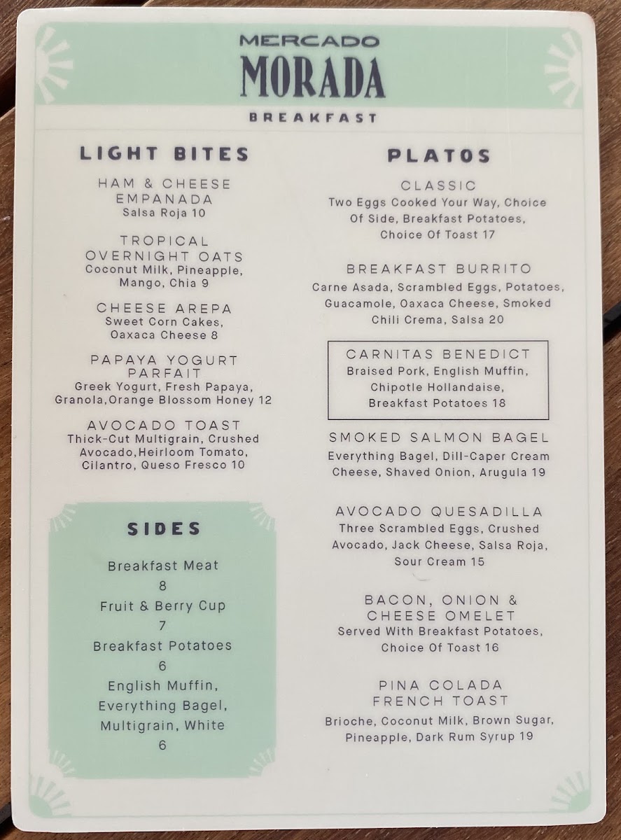 Mercado Morada menu board