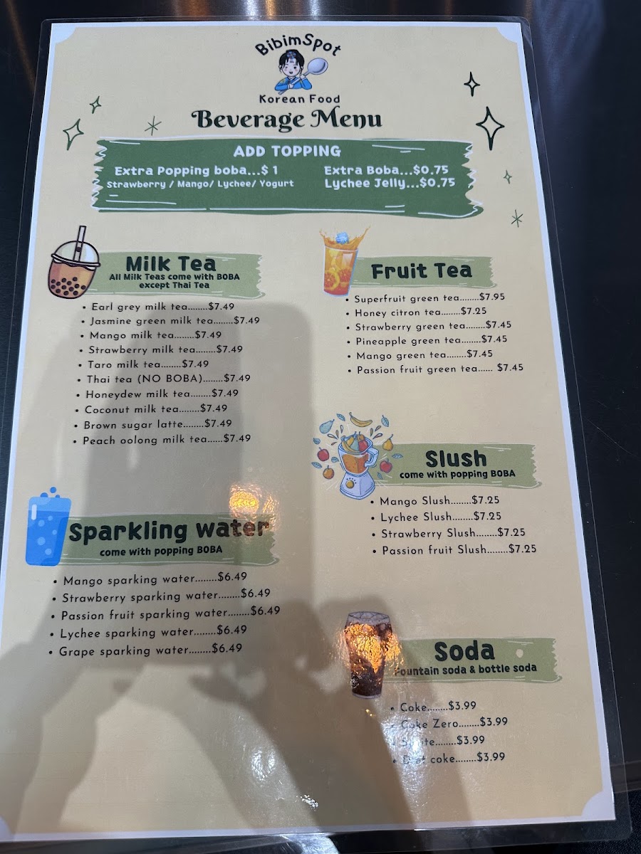 BibimSpot Korean Food menu board