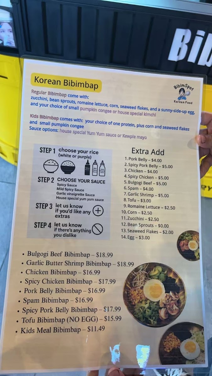 BibimSpot Korean Food menu board