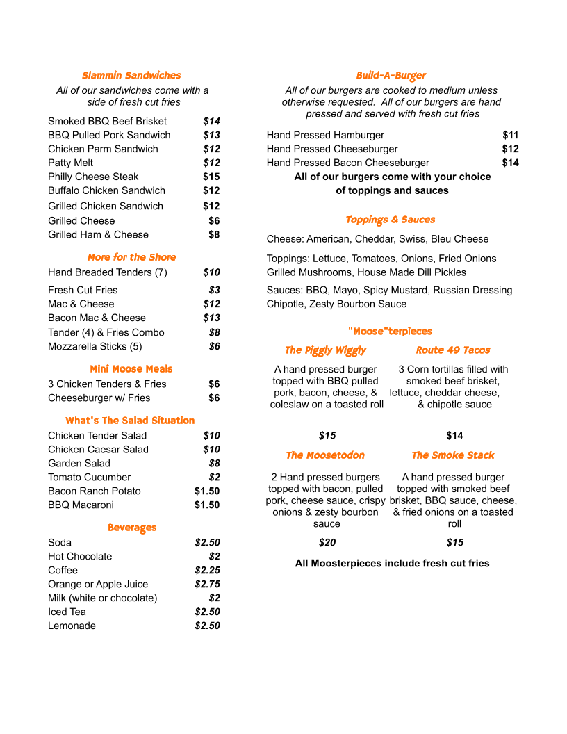 The White Moose Diner menu board