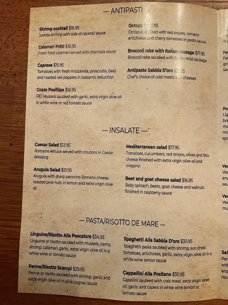 Sabbia D'oro italiano menu board