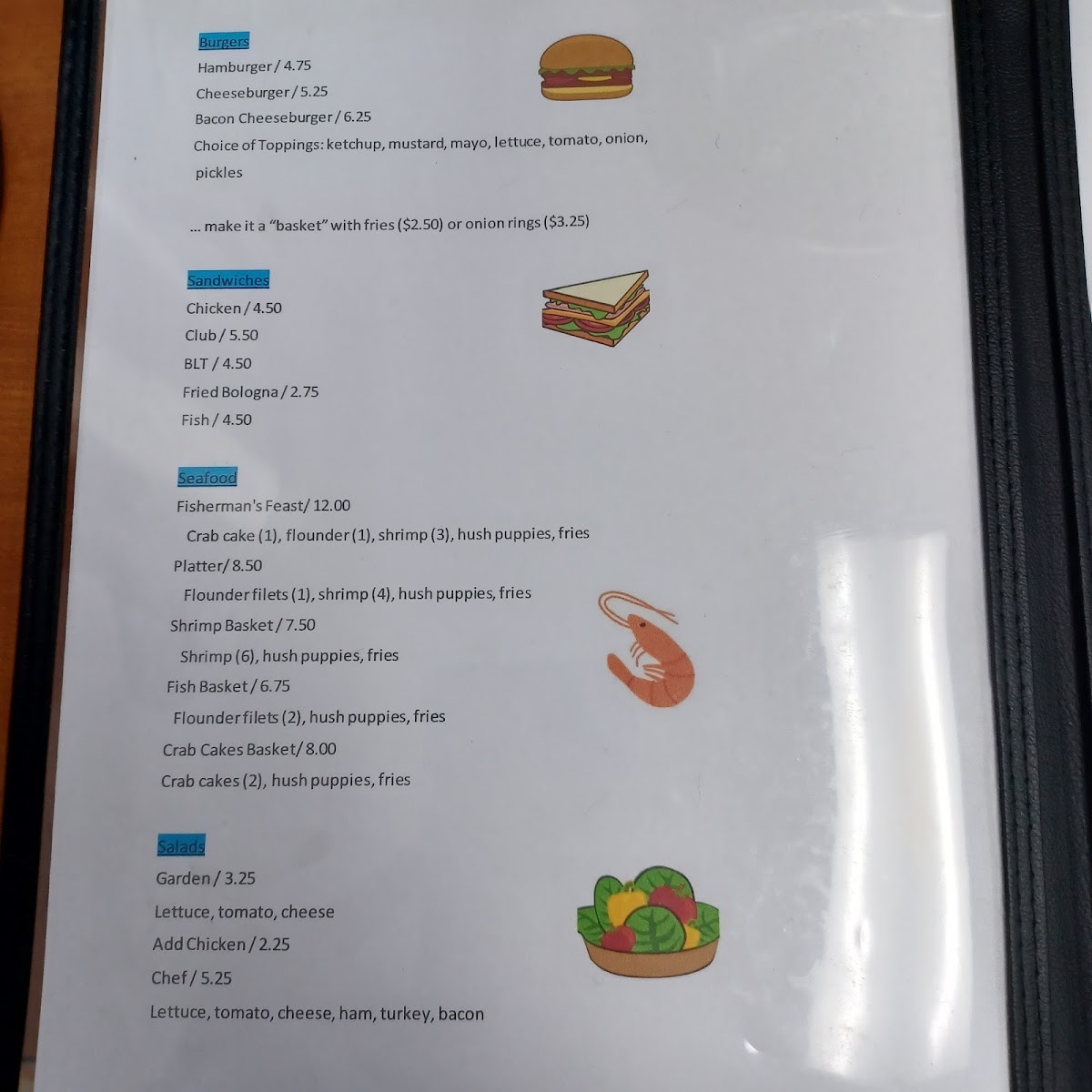Punky's menu board