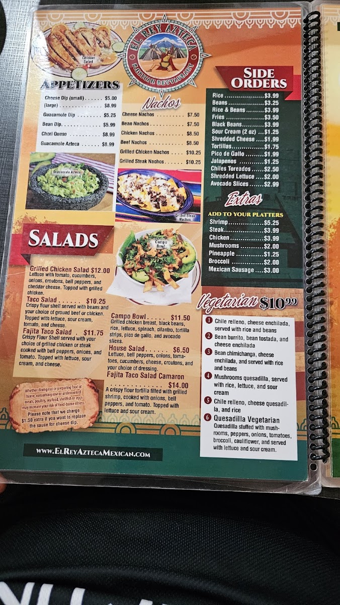 El Rey Azteca Mexican Restaurant menu board