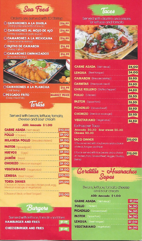 El Pueblito Mexican Grill menu board