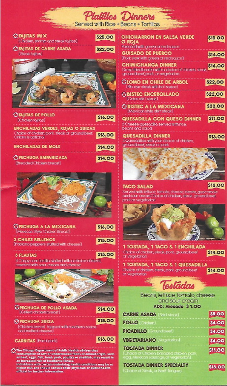 El Pueblito Mexican Grill menu board