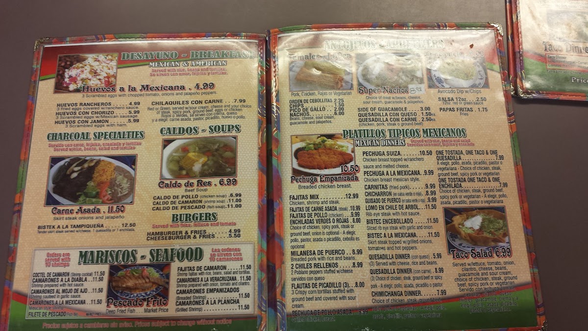 El Pueblito Mexican Grill menu board