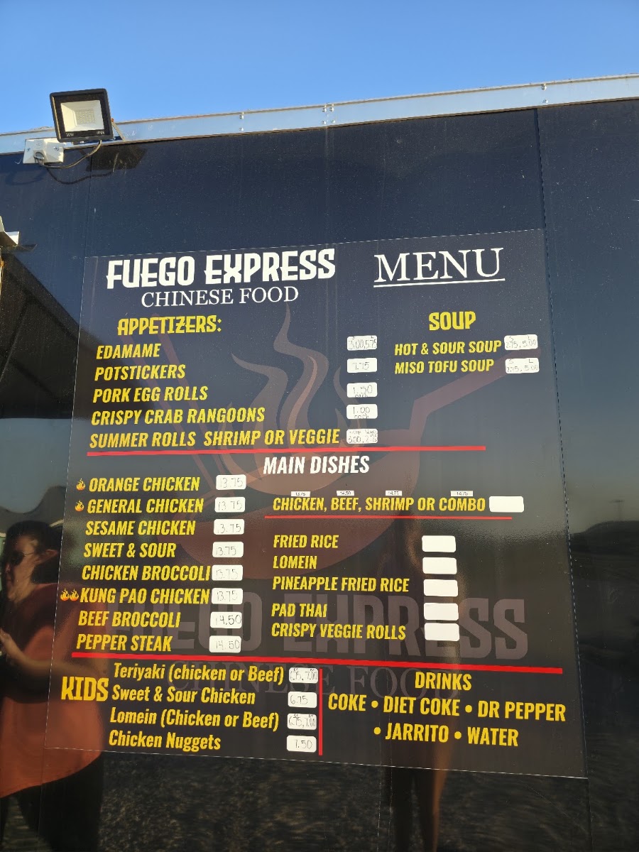 Fuego Express Chinese Food menu board