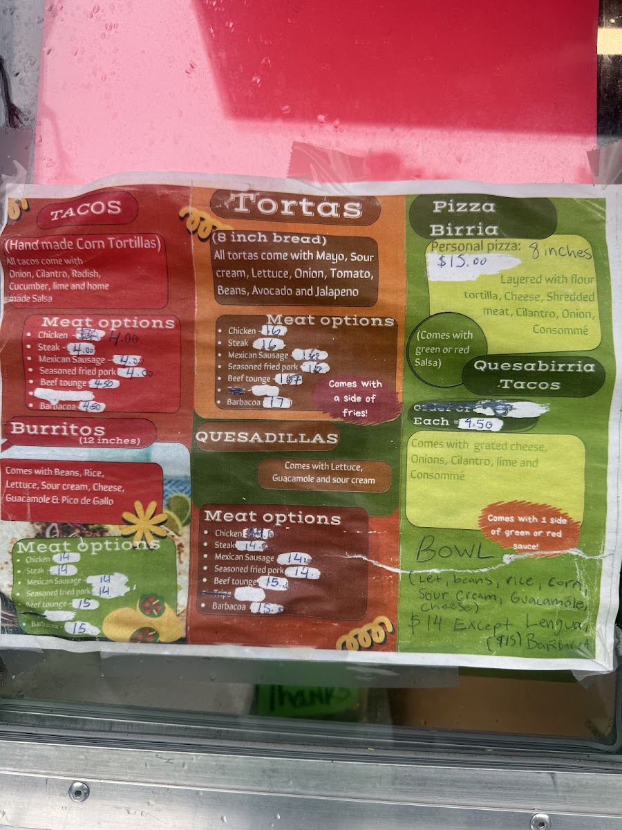 Azada Brothers Tacos menu board