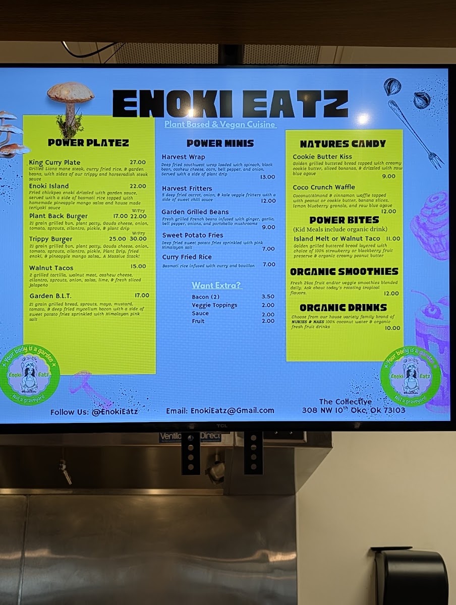 Enoki Eatz menu board