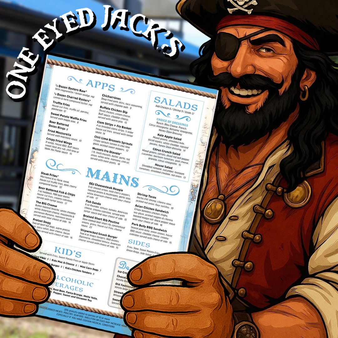 One Eyed Jack's menu board