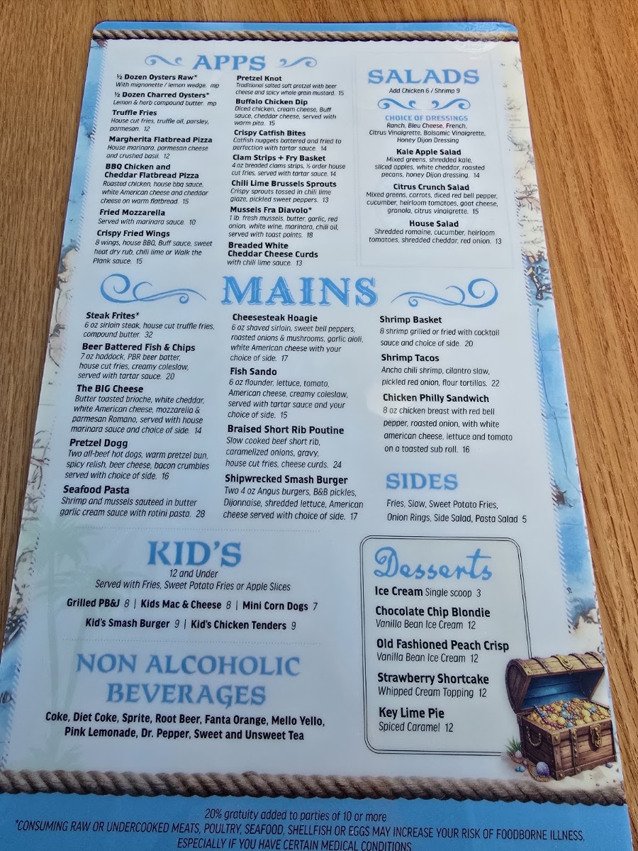 One Eyed Jack's menu board