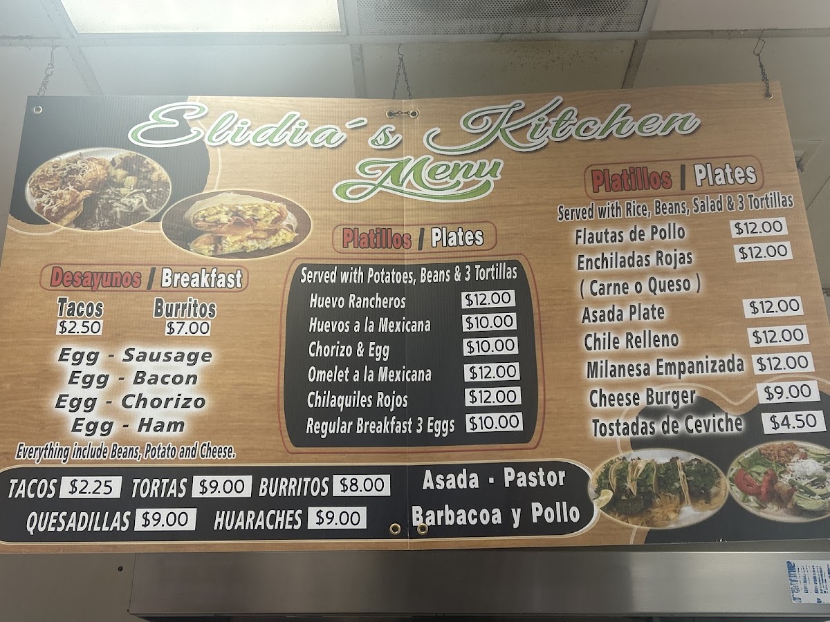 Elidia's Kitchen menu board