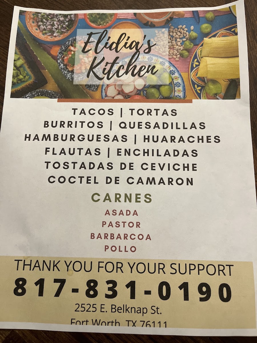 Elidia's Kitchen menu board