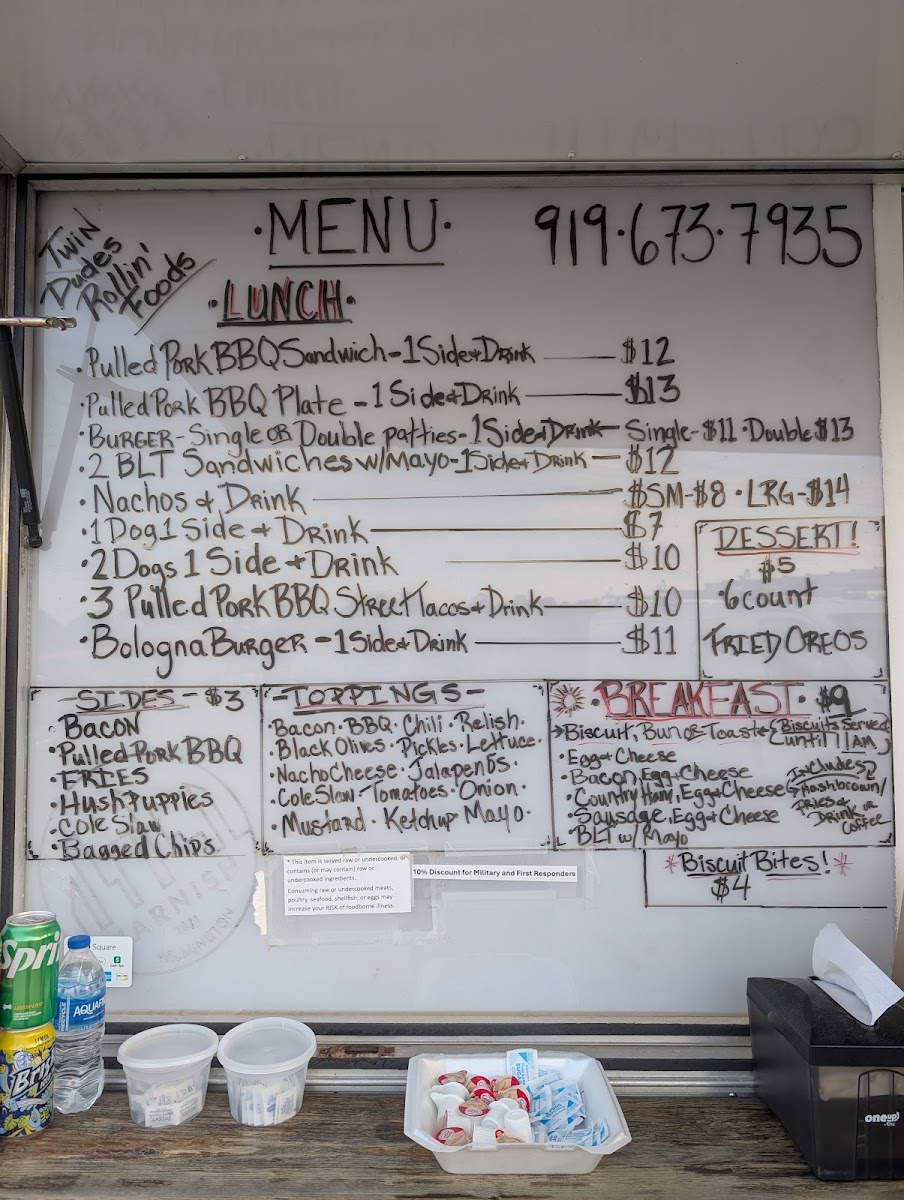 Twin Dudes Rollin' Foods menu board