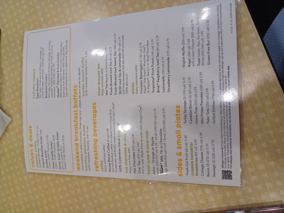 Eat'n Park menu board