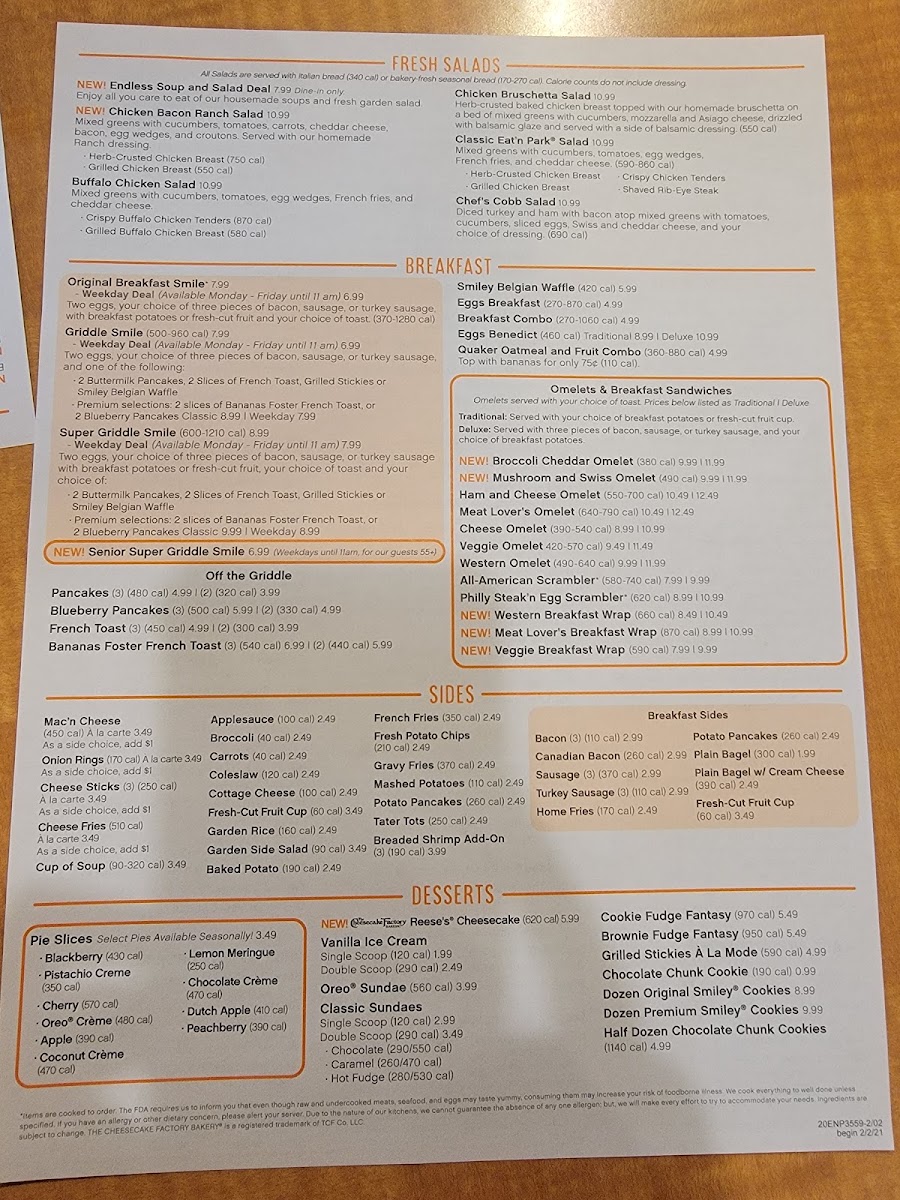 Eat'n Park menu board