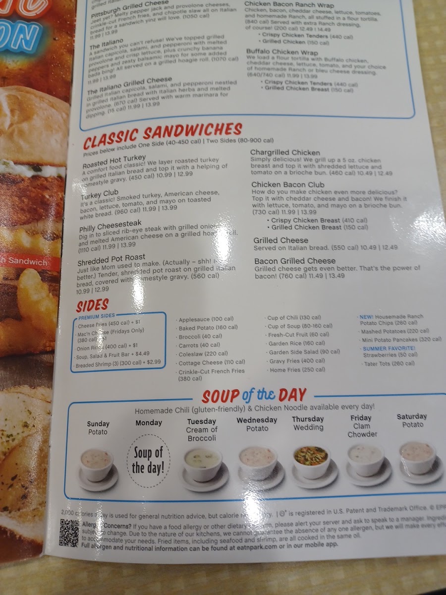 Eat'n Park menu board