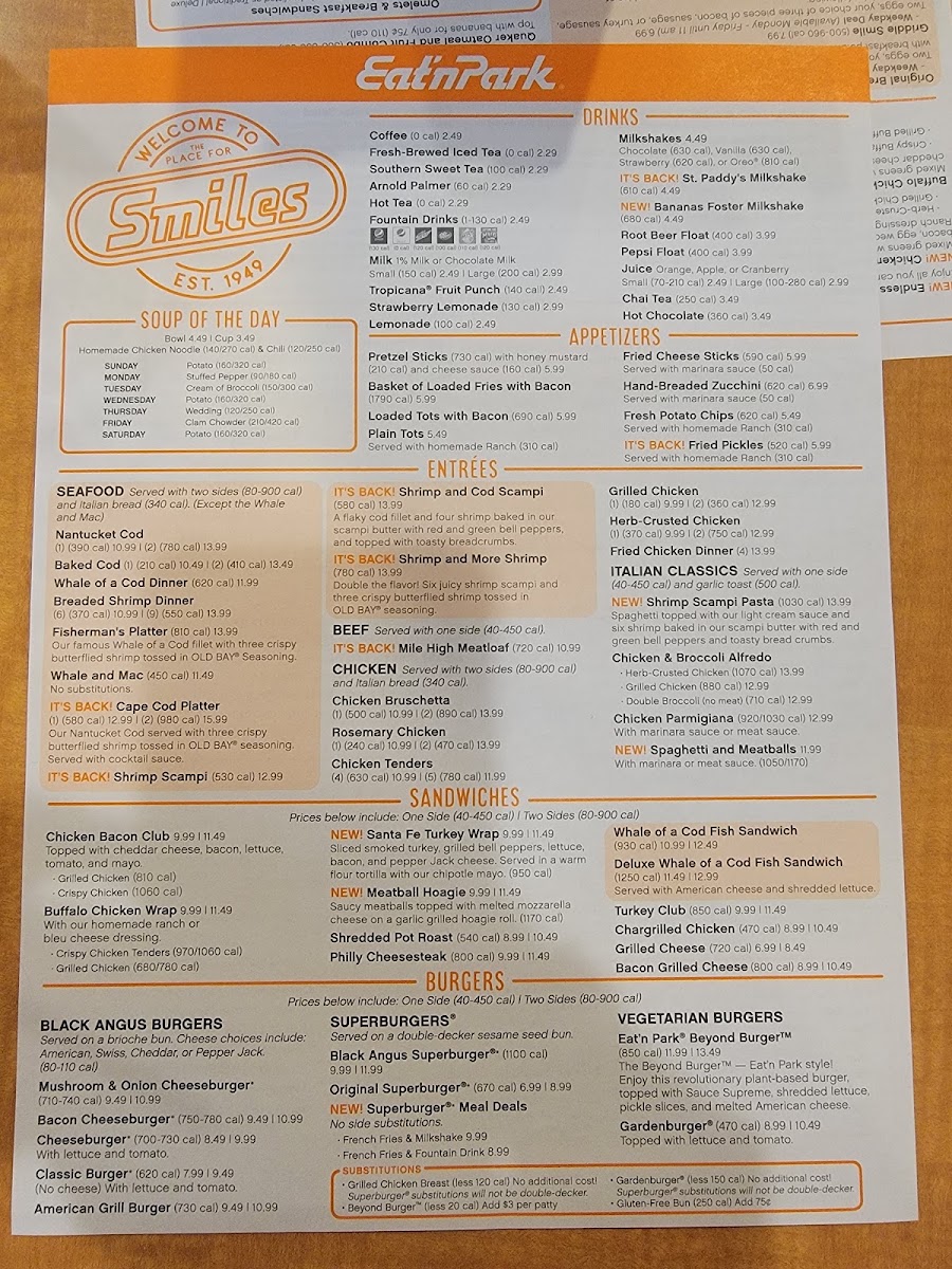 Eat'n Park menu board