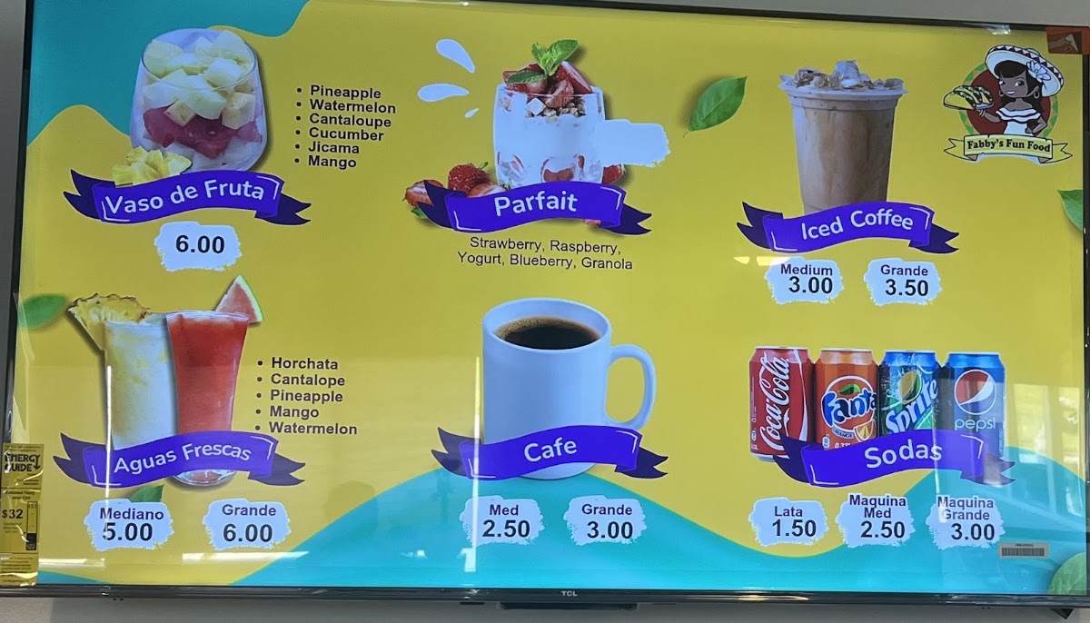 Fabby's Fun Food menu board