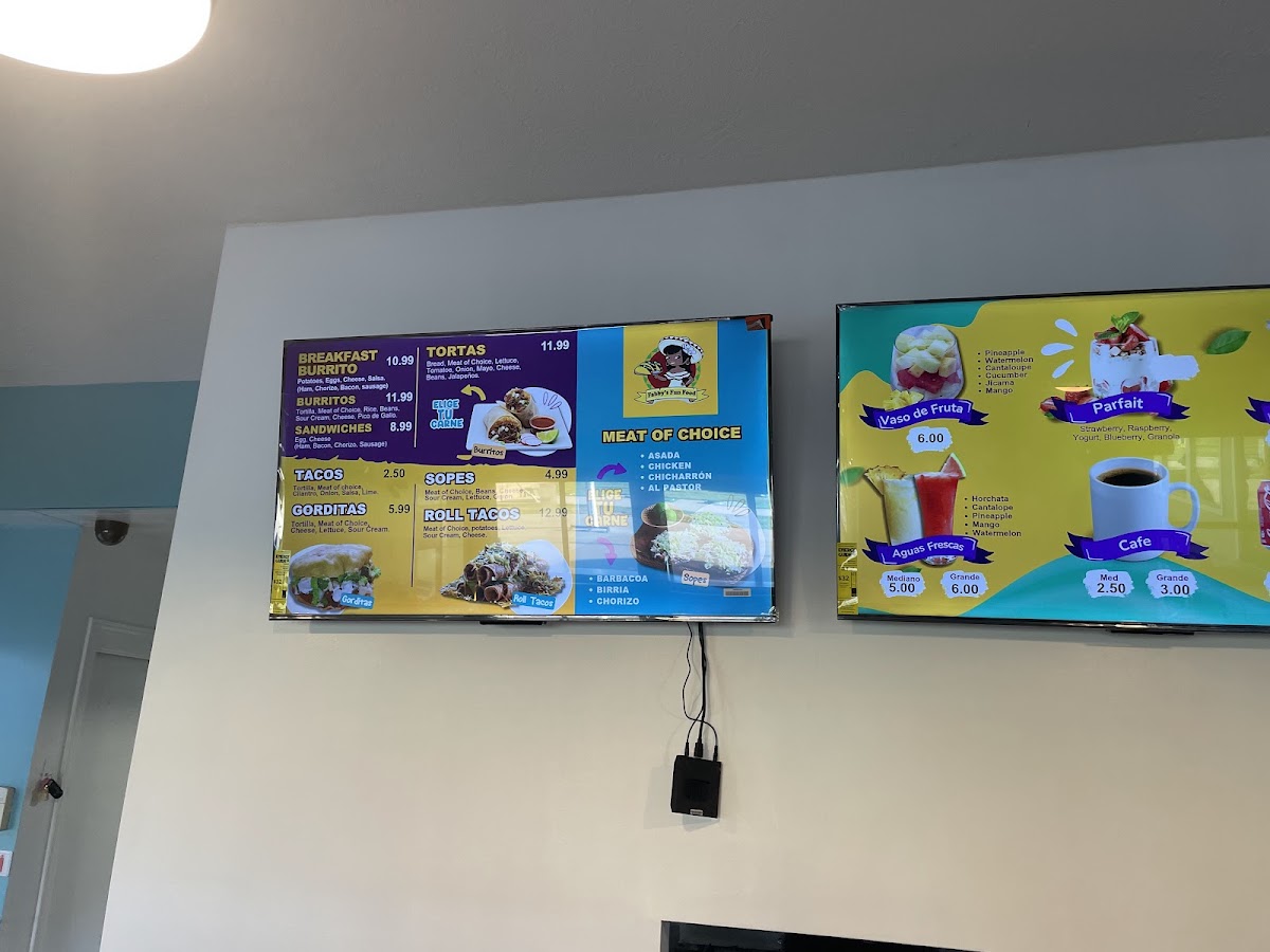 Fabby's Fun Food menu board