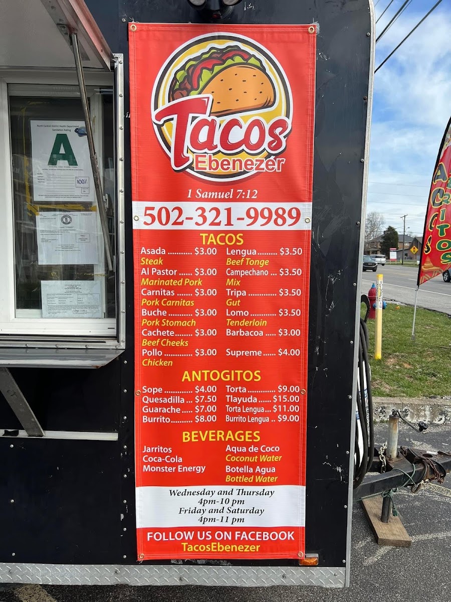 Tacos Ebenezer menu board