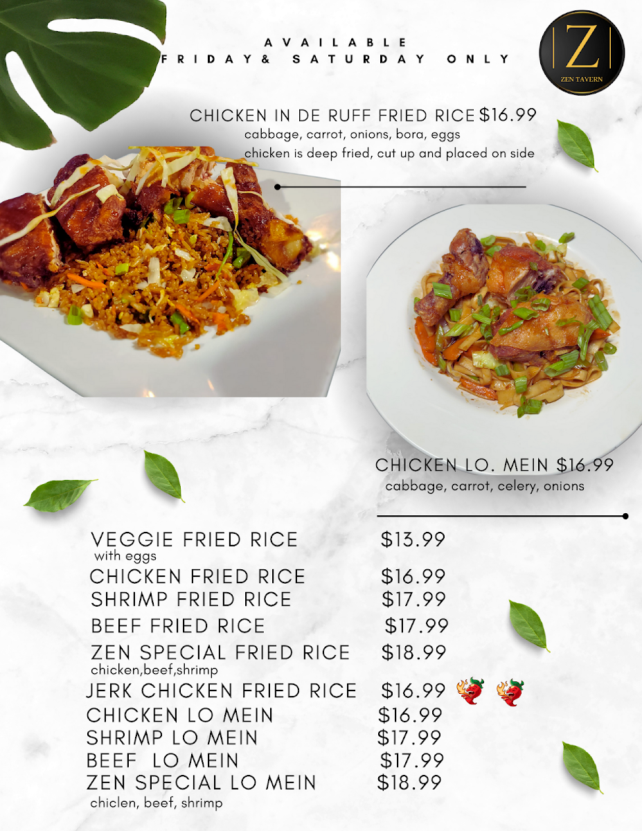 Zen Tavern menu board