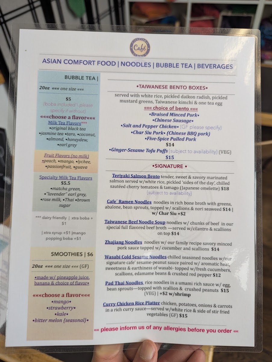 Concord Avenue Cafe menu board