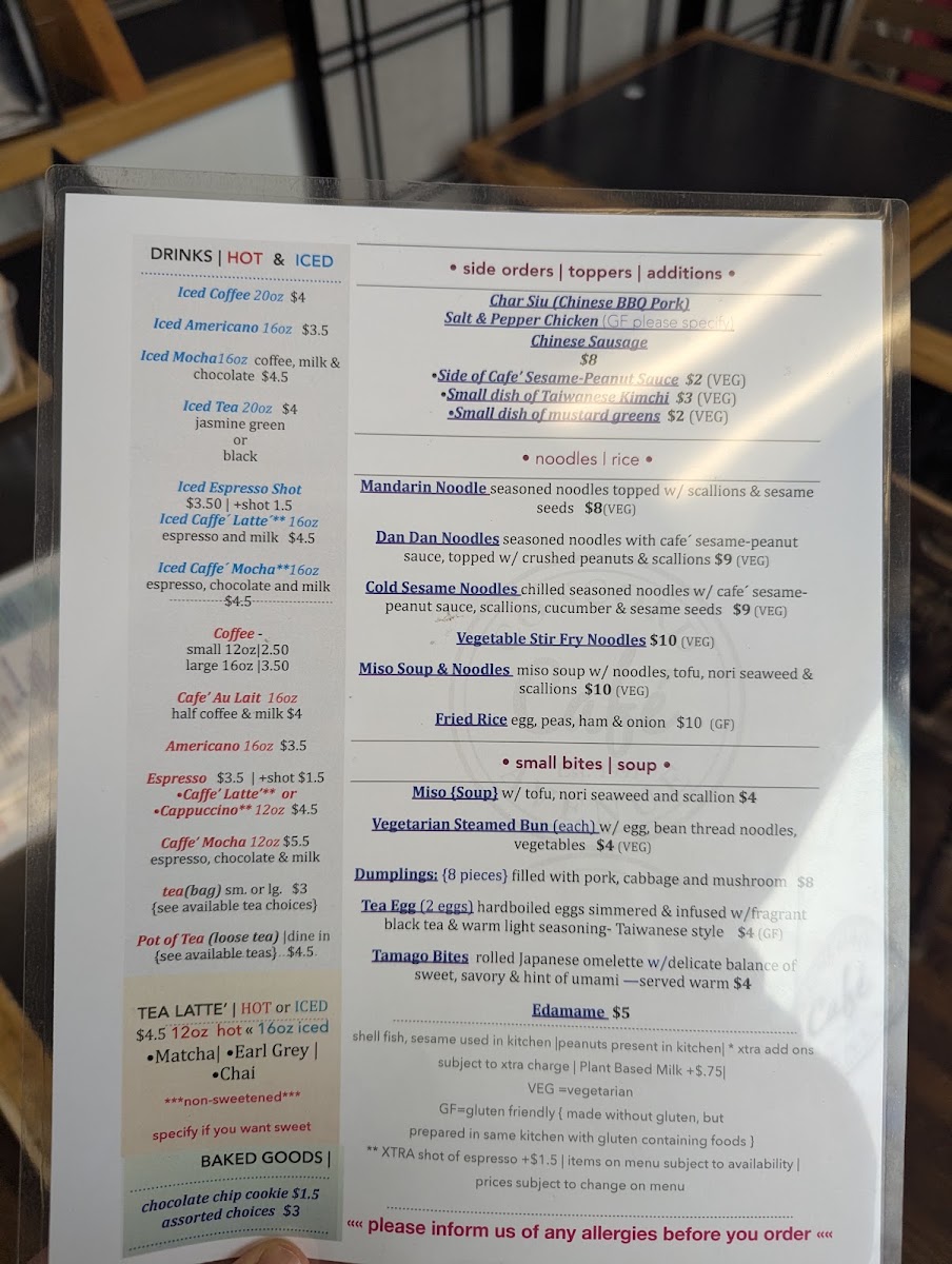 Concord Avenue Cafe menu board