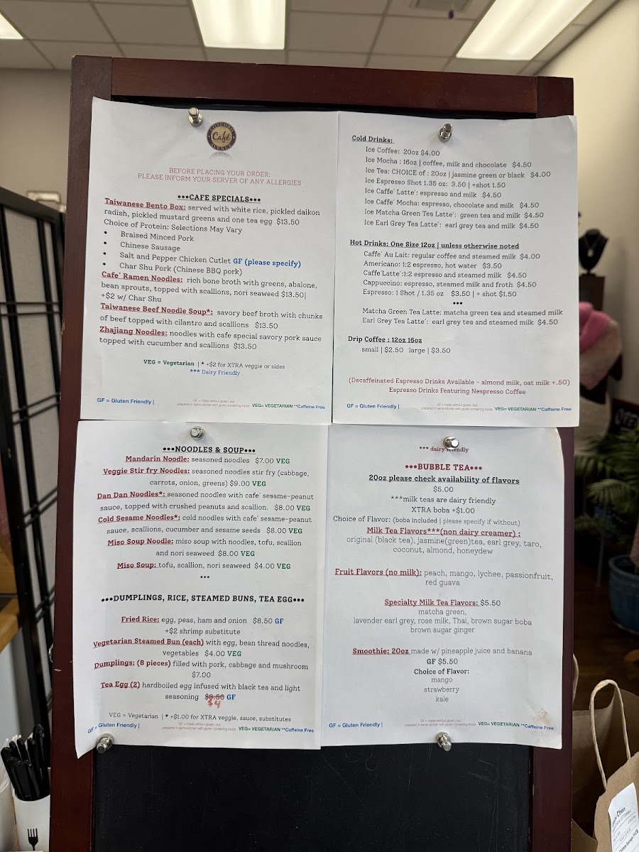Concord Avenue Cafe menu board