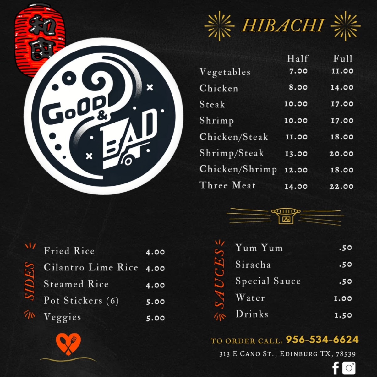 The Good and Bad menu board