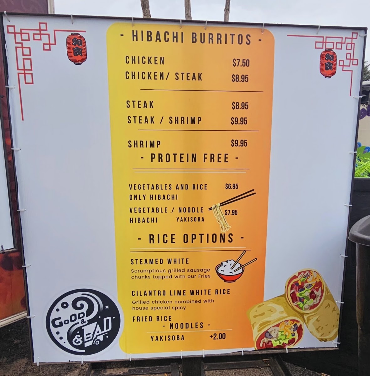 The Good and Bad menu board