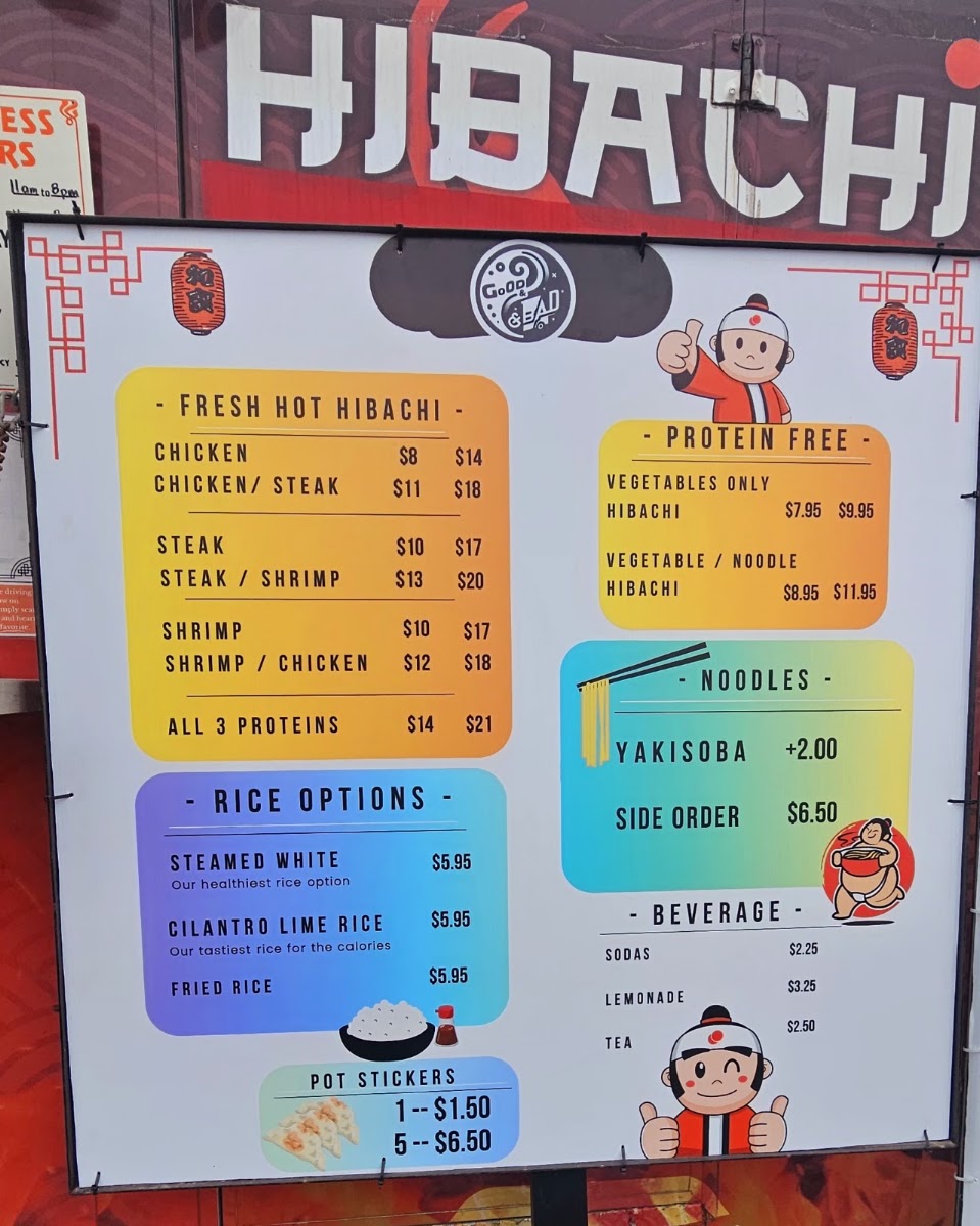 The Good and Bad menu board