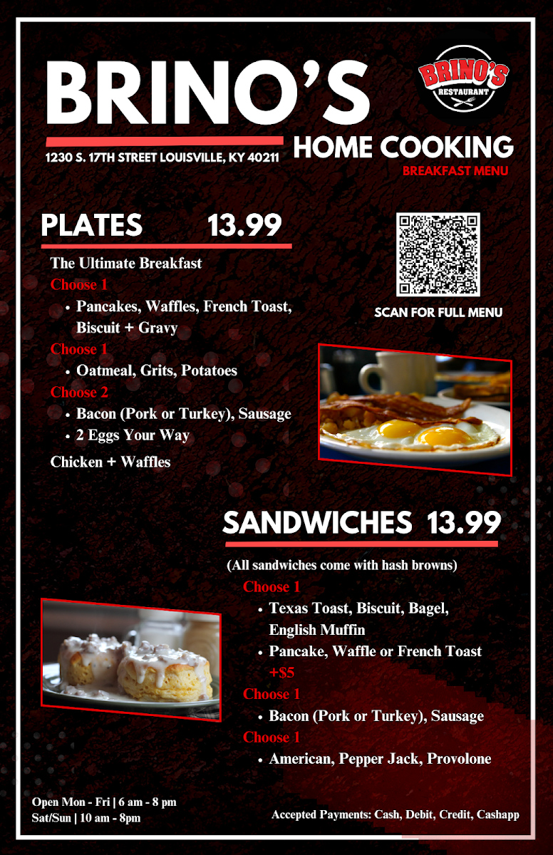Brino's Restaraunt menu board