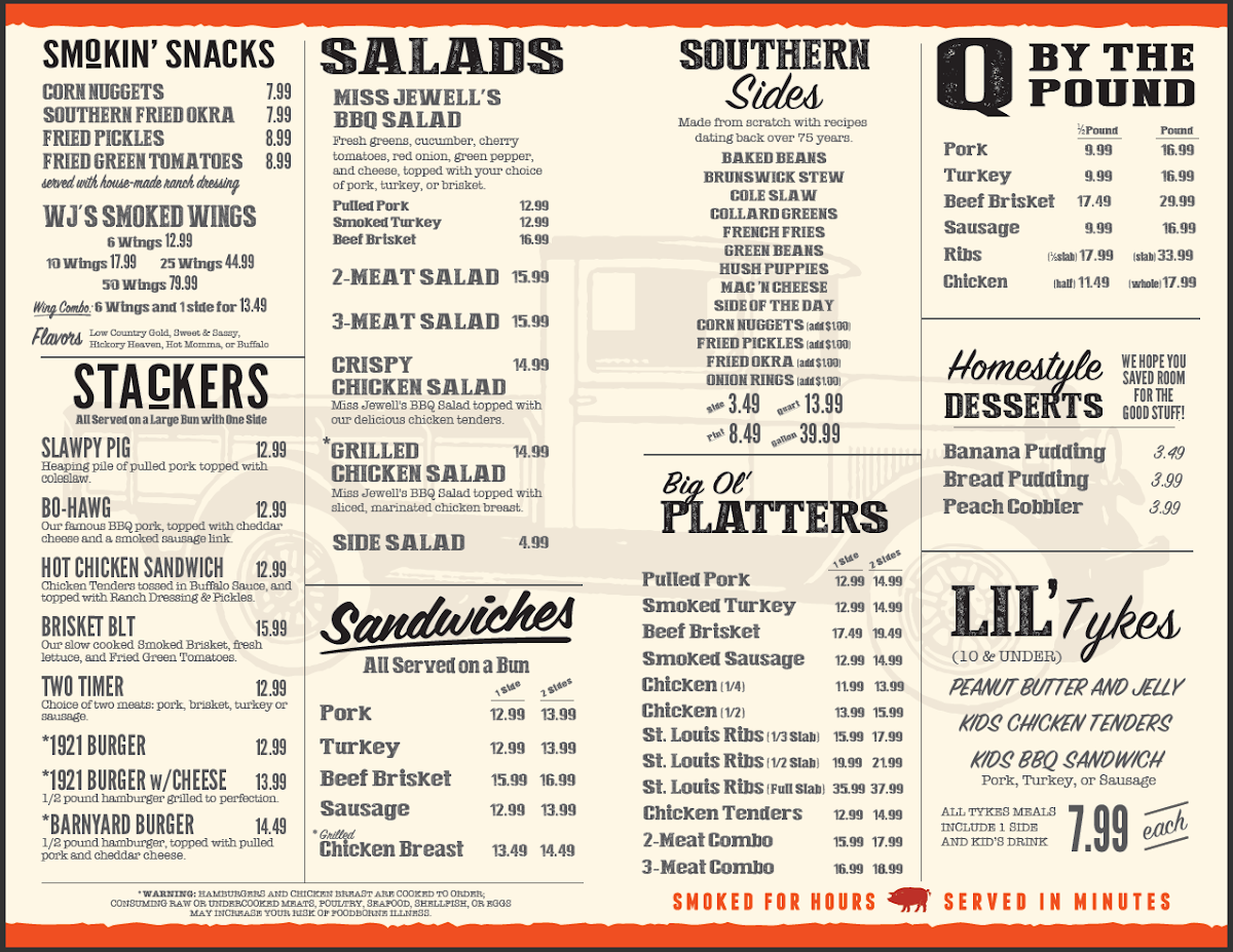Willie Jewell's Old School Bar-B-Q menu board