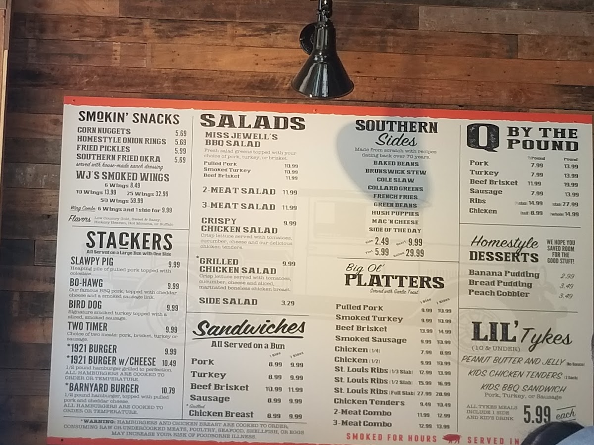 Willie Jewell's Old School Bar-B-Q menu board
