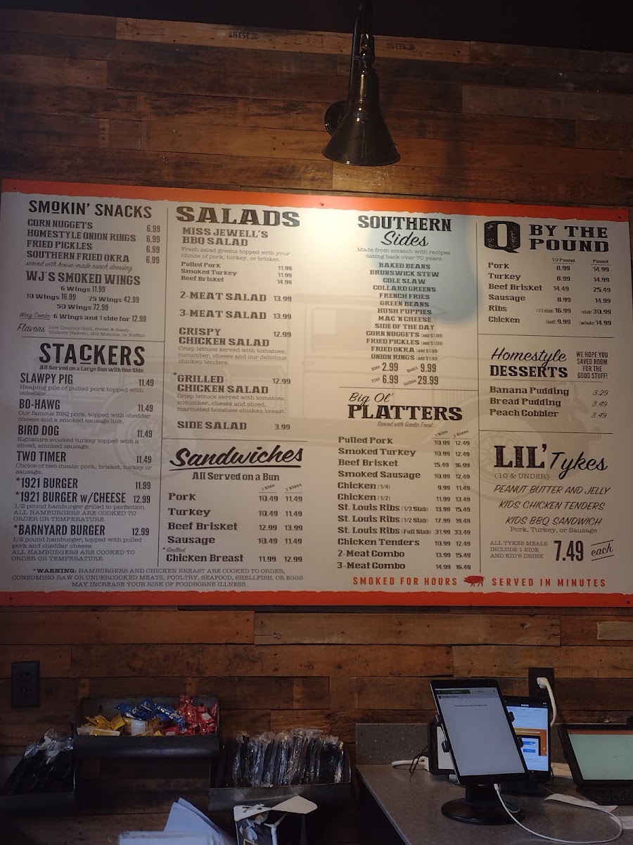 Willie Jewell's Old School Bar-B-Q menu board