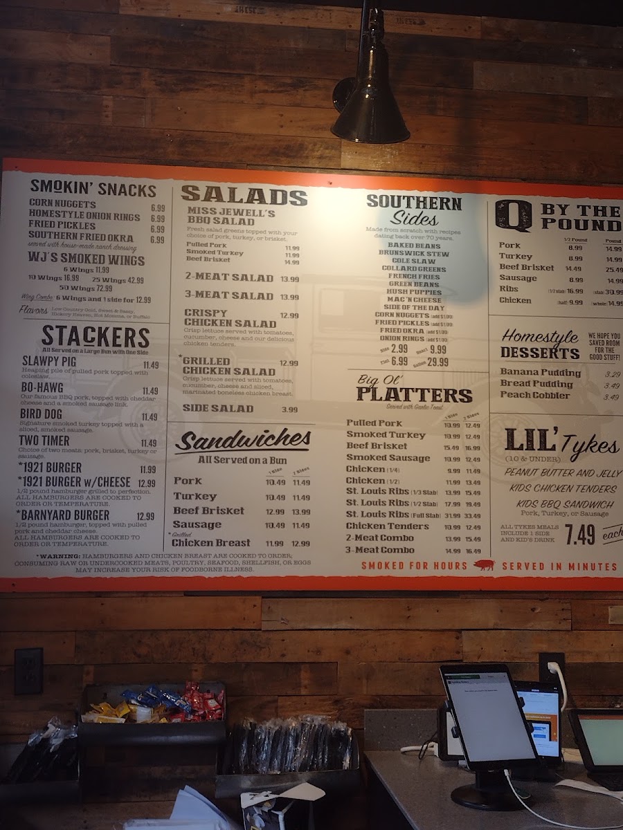 Willie Jewell's Old School Bar-B-Q menu board